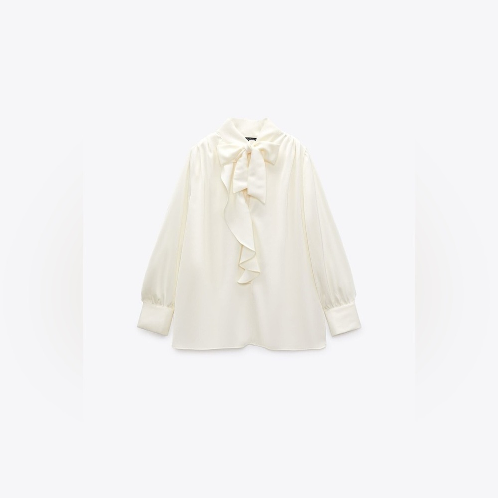 Zara Bow Trim Satin Effect Bow Blouse